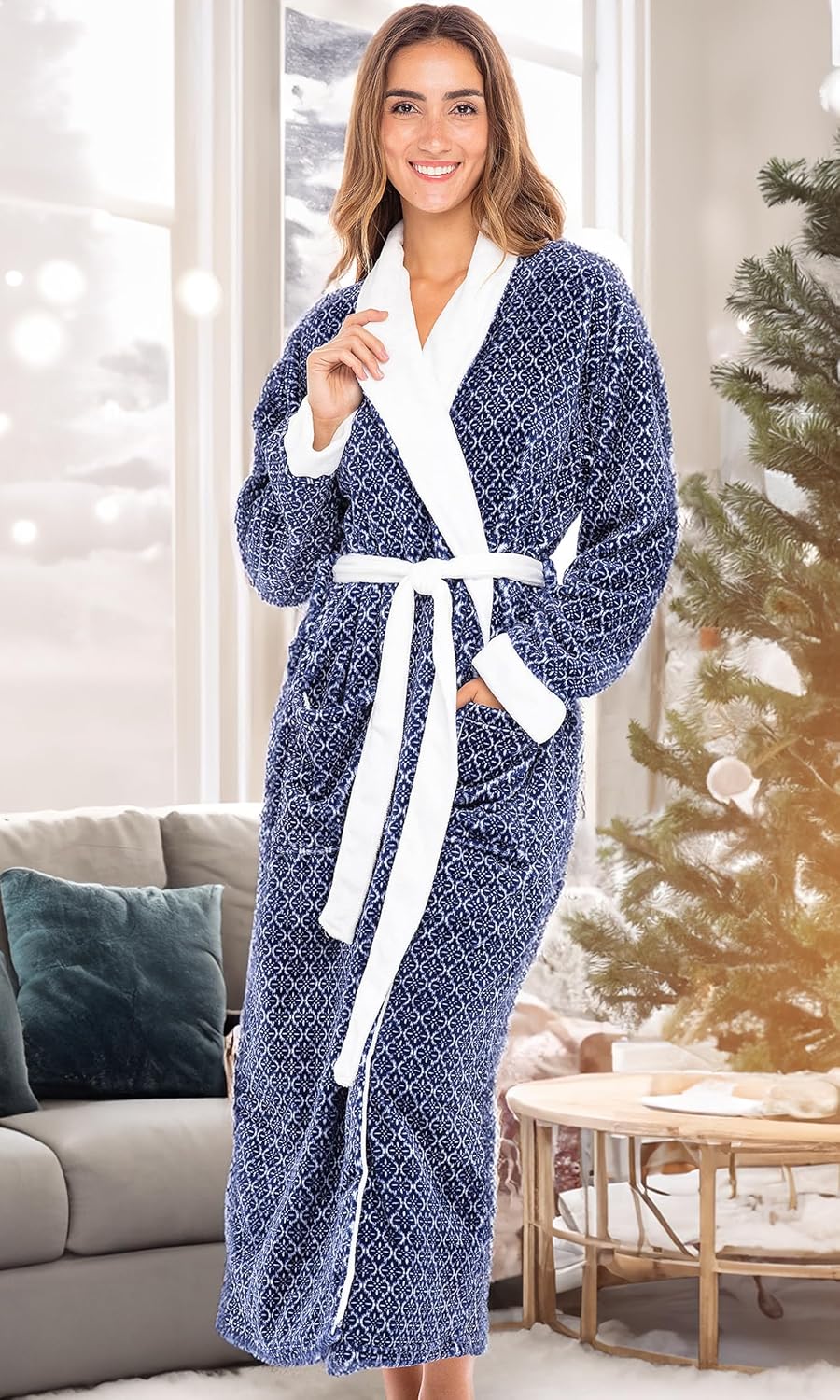 Alexander Del Rossa Plush Robe for Women, Long Fleece Winter Bath Robe, Plus Size