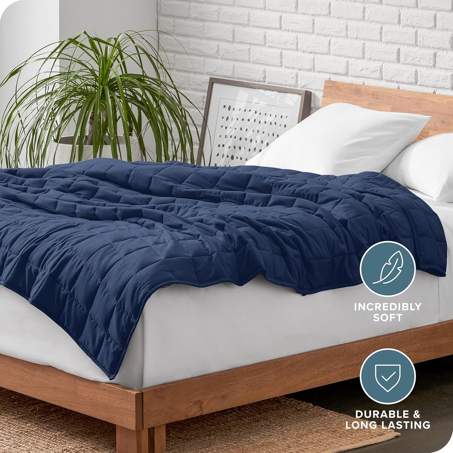 Bare Home Weighted Blanket Twin or Full Size 7lb (40" x 60") - All-Natural 100% Cotton - Premium Heavy Blanket Nontoxic Glass Beads (Dark Blue, 40"x60")