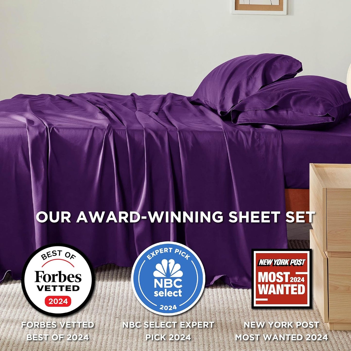 Bedsure California King Sheet Sets, Cooling Sheets for Hot Sleepers, Rayon Derived from Bamboo, Breathable & Soft, Deep Pocket Up to 16 Inches, Hotel Luxury Silky Bedding, Plum
