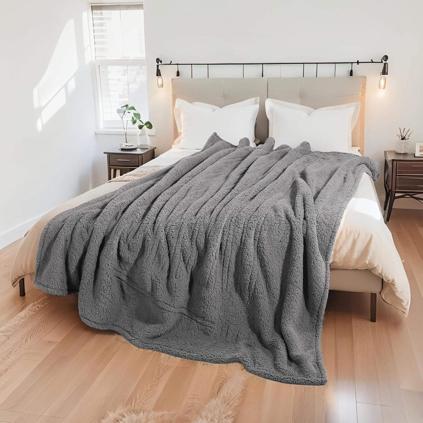Electric Heated Blanket 6 Heating Settings & 1-10H Auto Off Full 72×84 Double Sided Plush Sherpa Ultra-Soft Warm Thick, Machine Washable, Fast Heating, Home Office Light Gray