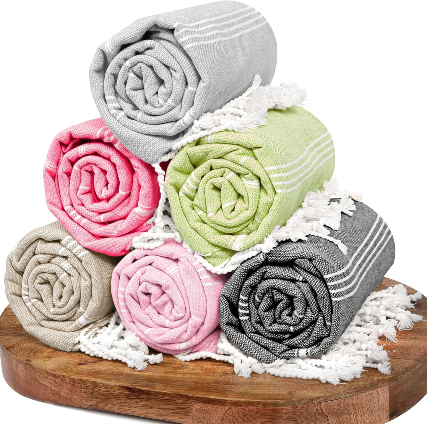 Native Fab Oversized 6 Pack Turkish Towels, 100% Cotton, 40"x71", Thin, Lightweight, Fast Dry, Sand Free, Soft, Compact for Travel, Ideal for Beach, Bath, Pool, Gym, Spa, Summer - Assorted 6 Colors