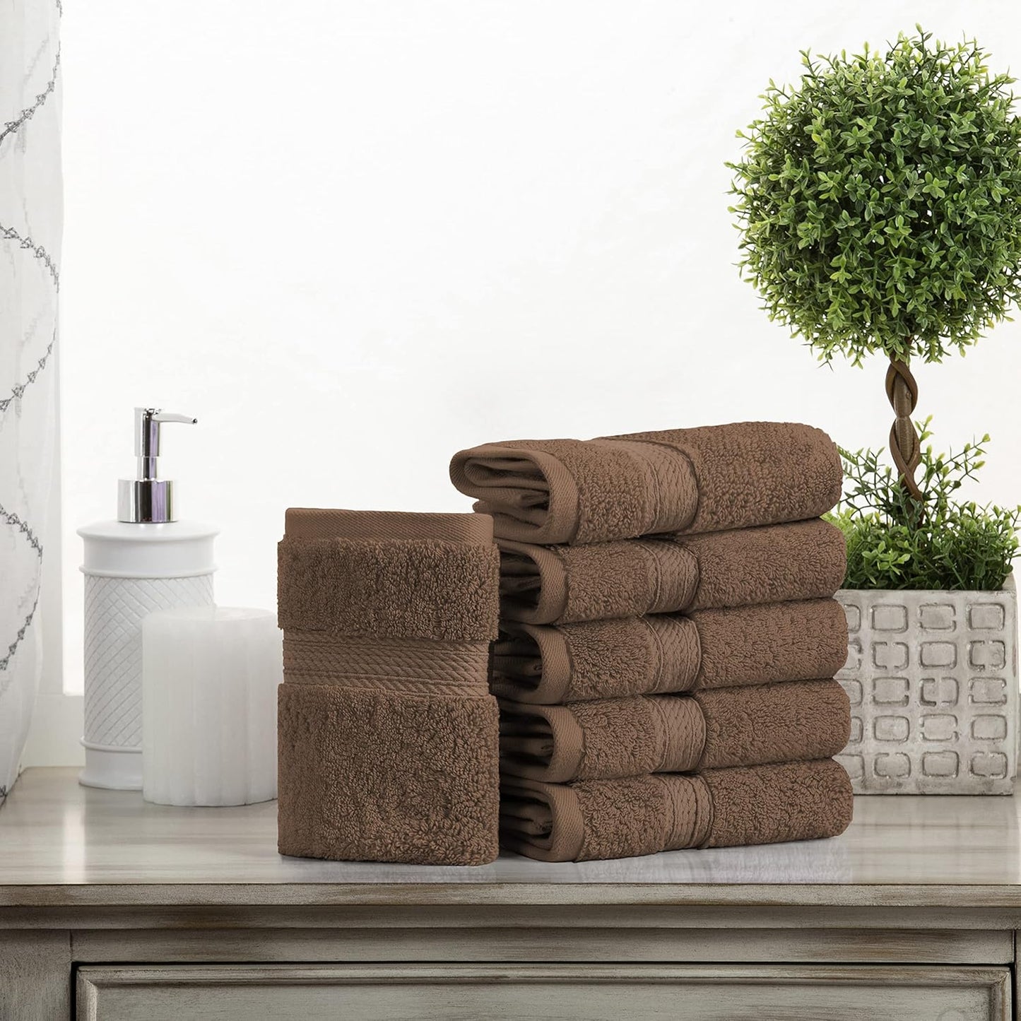 Superior Egyptian Cotton Pile Face Towel/Washcloth Set of 6, Ultra Soft Luxury Towels, Thick Plush Essentials, Absorbent Heavyweight, Guest Bath, Hotel, Spa, Home Bathroom, Shower Basics, Chocolate