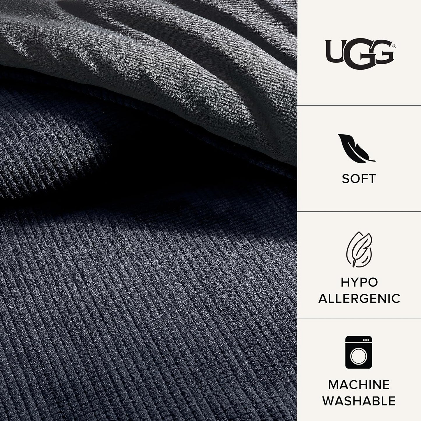 UGG Comforter Set 5 Piece Bed in a Bag with Throw Blanket, Decorative Pillow, Shams, and Reversible Comforter Hypoallergenic Washable Luxury Warm Fluffy Bedding Set, Navy Blue, King Size (Remina)