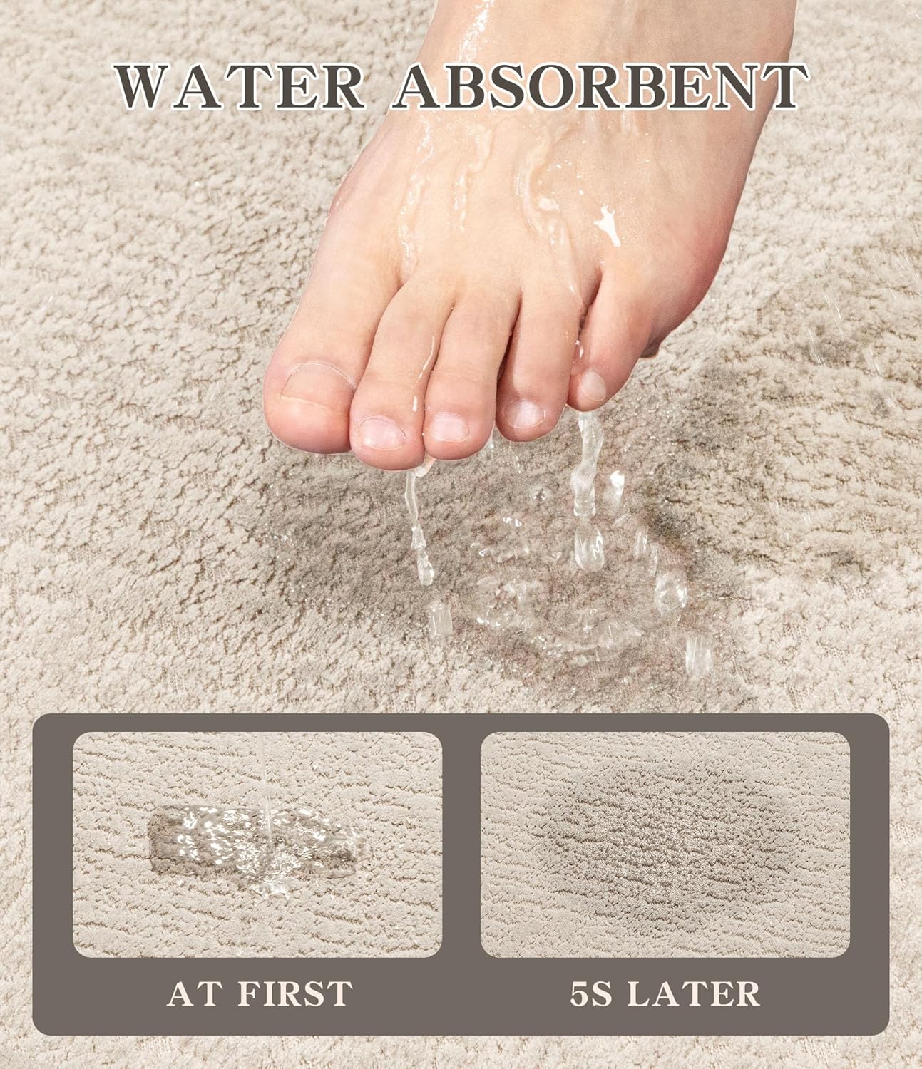 chakme Bathroom Rug Sets 3 Piece, Ultra Thin Bath Mat Quick Dry Bath Mat, Absorbent Bath Mats for Bathroom Non Slip Machine Washable, (Light Beige)