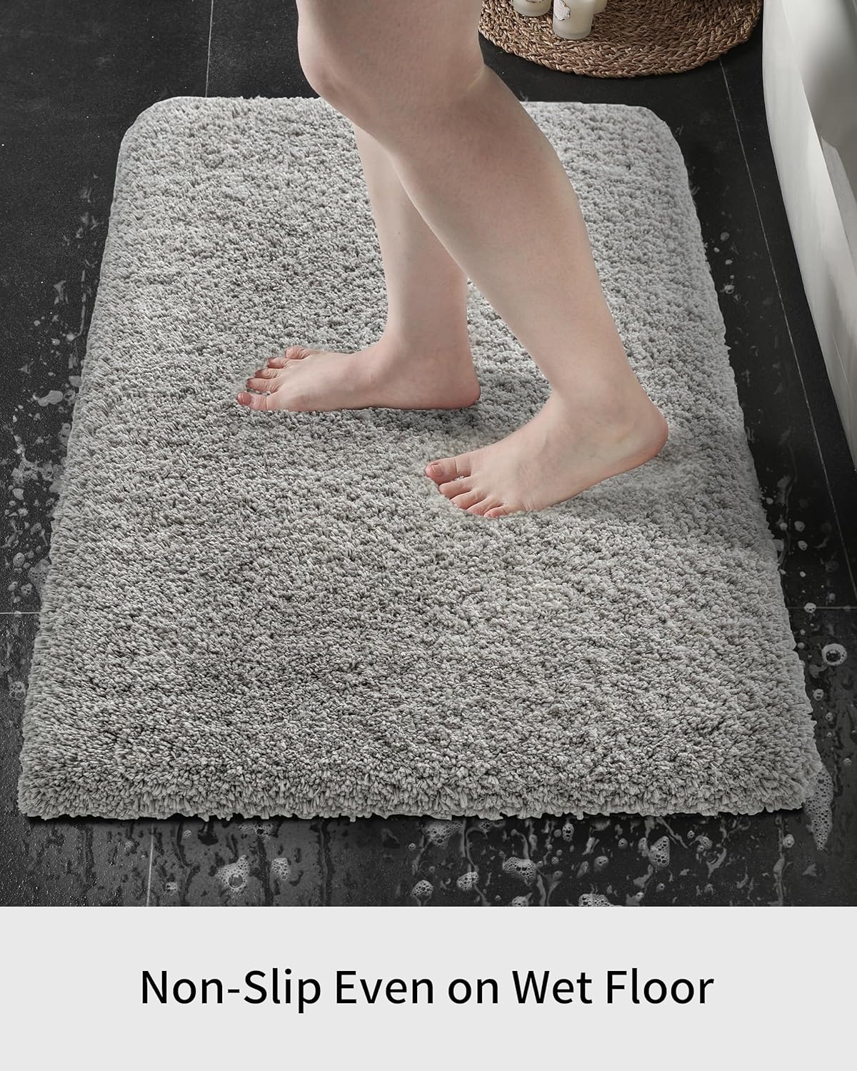 Gray Bathroom Rug 24x48 Non Slip Fluffy Bath Mat for Bathroom Floor Washable Plush Luxury Bath Rug for Tub Soft Shaggy Absorbent Shower Sink Mat