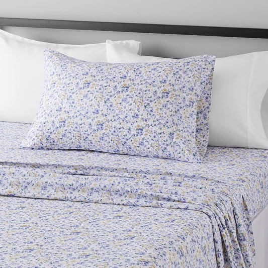 Amazon Basics Lightweight Super Soft Easy Care Wrinkle Free Microfiber 3 Piece Bed Sheet Set with 14-Inch Deep Pockets, Twin, Blue Floral, Floral, Kids, Men & Women Bedding