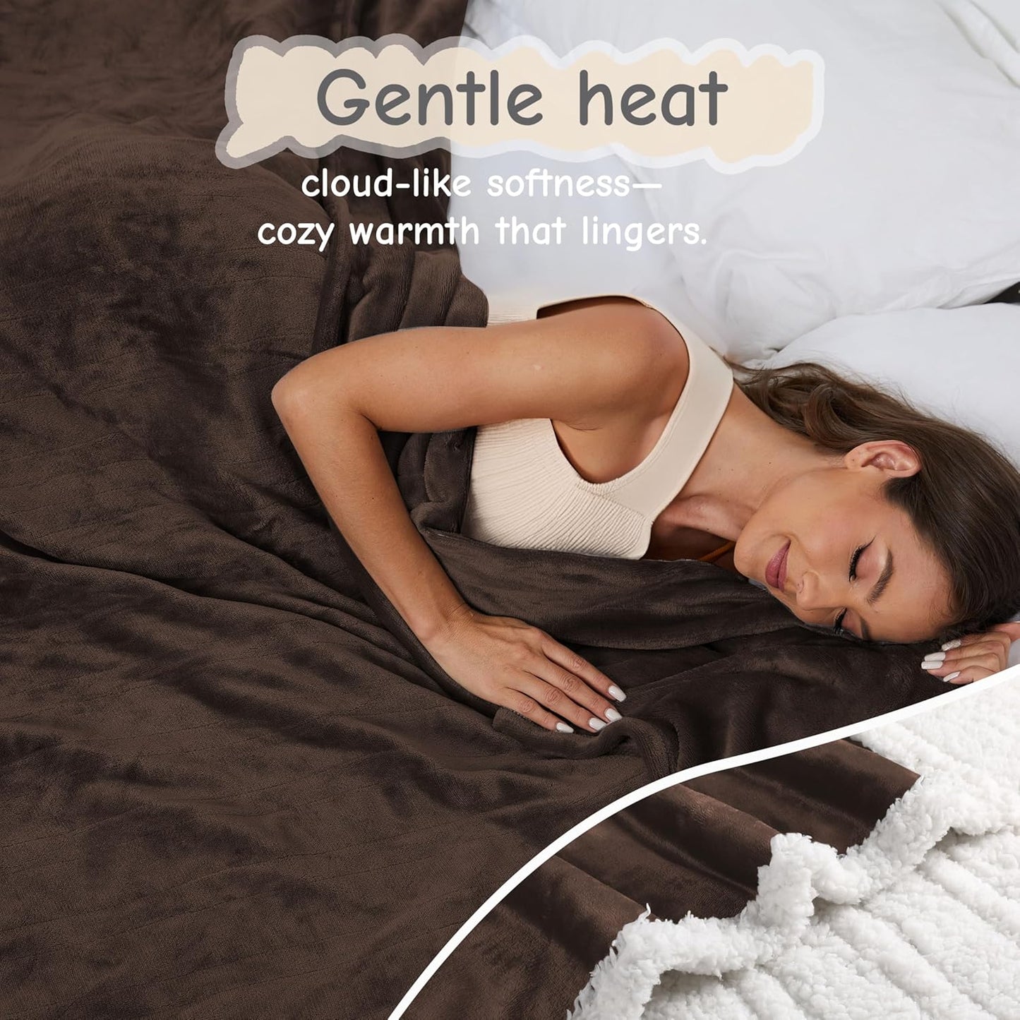 Electric Heated Blanket Throw Size 50"x60", Soft Flannel with Overheat Protection, 6 Adjustable Heat Settings & 3-Hour Auto-Off Timer, Fast Heating for Winter Comfort, Dark Brown