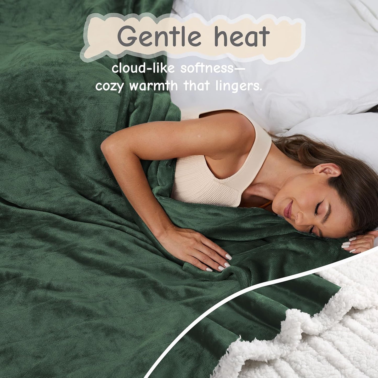 Electric Heated Blanket Queen Size 84"x90", Soft Flannel with Dual Controllers & Overheat Protection, 6 Adjustable Heat Settings & 10-Hour Auto-Off Timer, Fast Heating for Winter Comfort, Dark Green