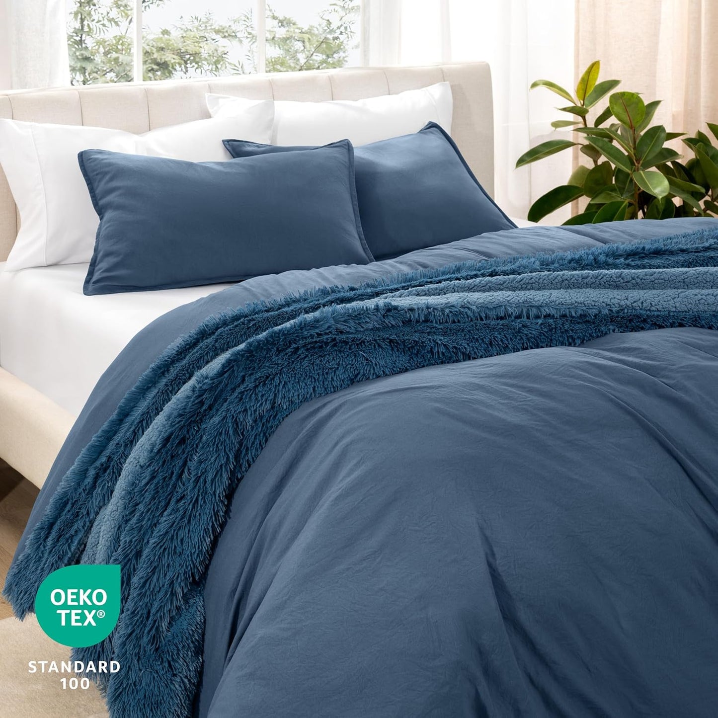 Bare Home Microfiber Duvet Cover Set - Ultra Soft Washed Microfiber - Oversized Queen Size - Linen-Like Look - Easy Care - Breathable Fabric - Our Softest Duvet Cover Set (Oversized Queen, Bering Sea)