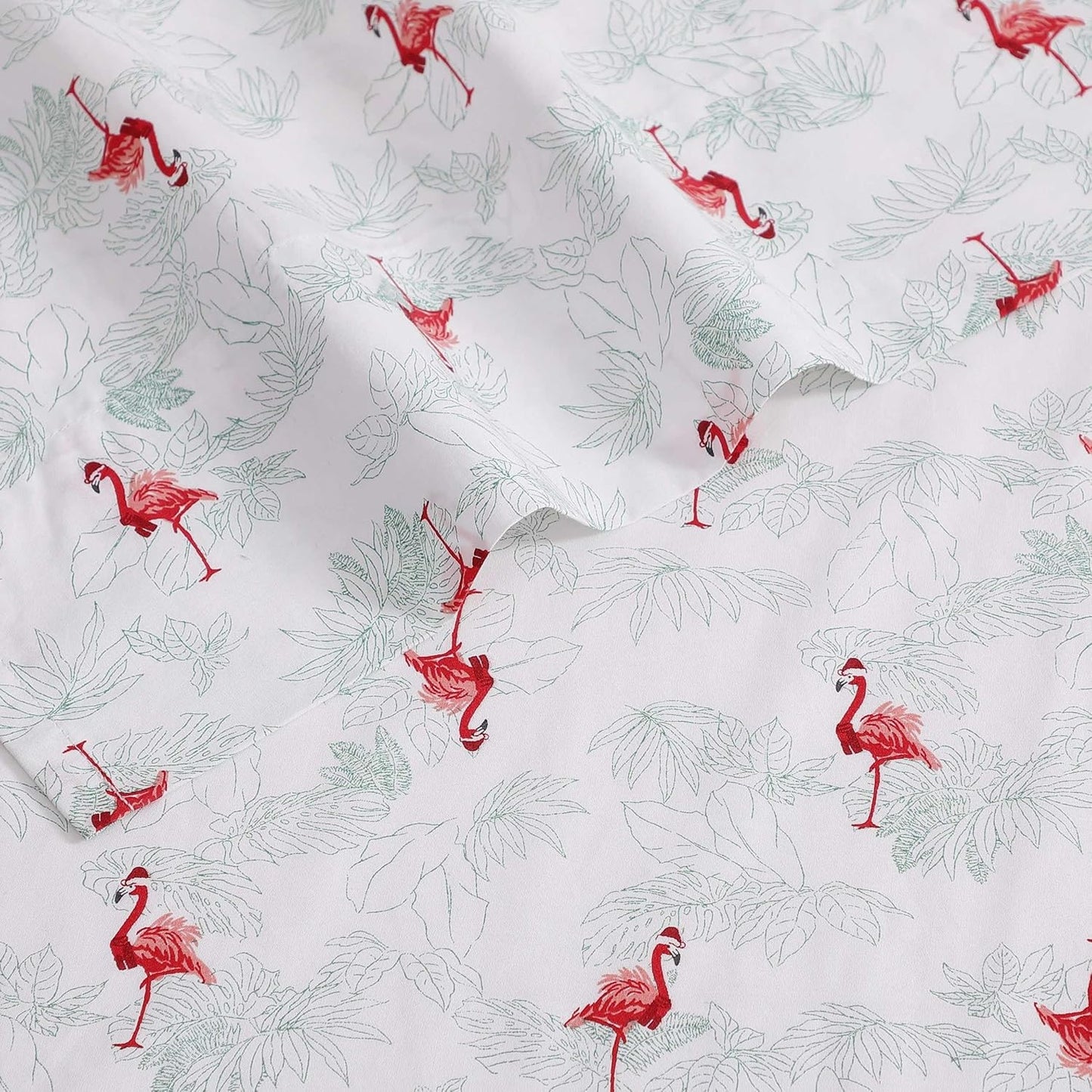 Tommy Bahama - King Size Sheet Set, Crisp & Cool Cotton Percale Bedding with a Smooth Lightweight Feel, 4 Piece Holiday Bed Sheets with Matching Pillowcases (Flamingo Santa Red)