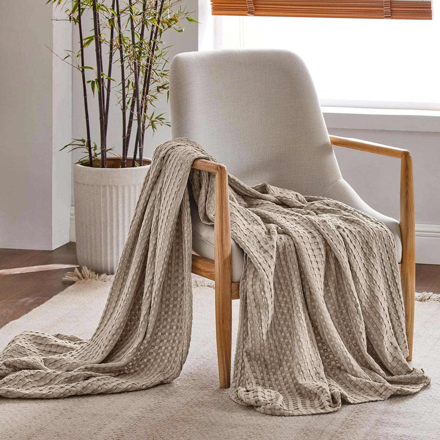 Bedsure Cooling Cotton Waffle Twin XL Blanket - Lightweight Breathable Blanket of Rayon Derived from Bamboo for Hot Sleepers, Luxury Throws for Bed, Couch and Sofa, Taupe, 66x90 Inches
