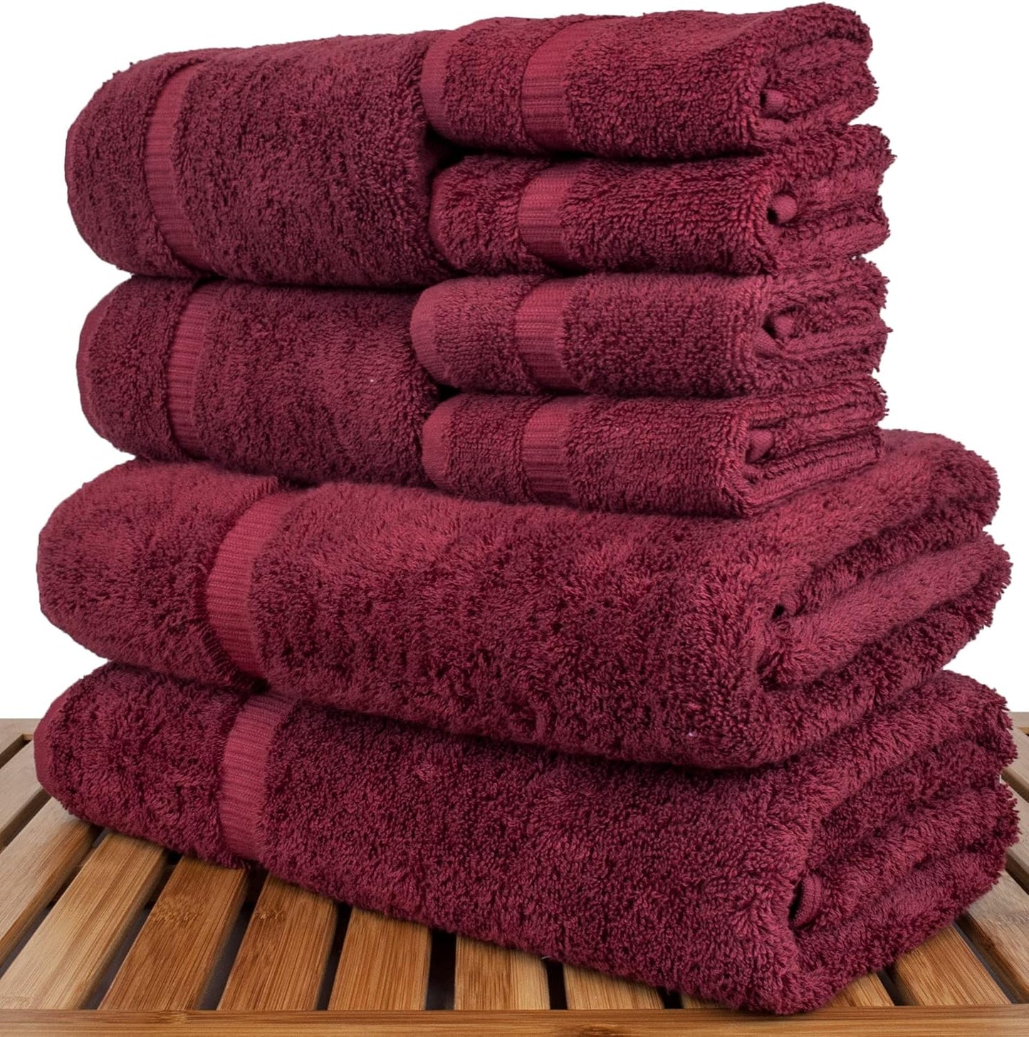 BC BARE COTTON Luxury Hotel & Spa Quality, Highly Absorbent 100% Turkish Cotton, 750+ GSM, Eco Friendly Towel, Bathroom and Kitchen Dobby Border Towels(8 Piece, Cranberry)