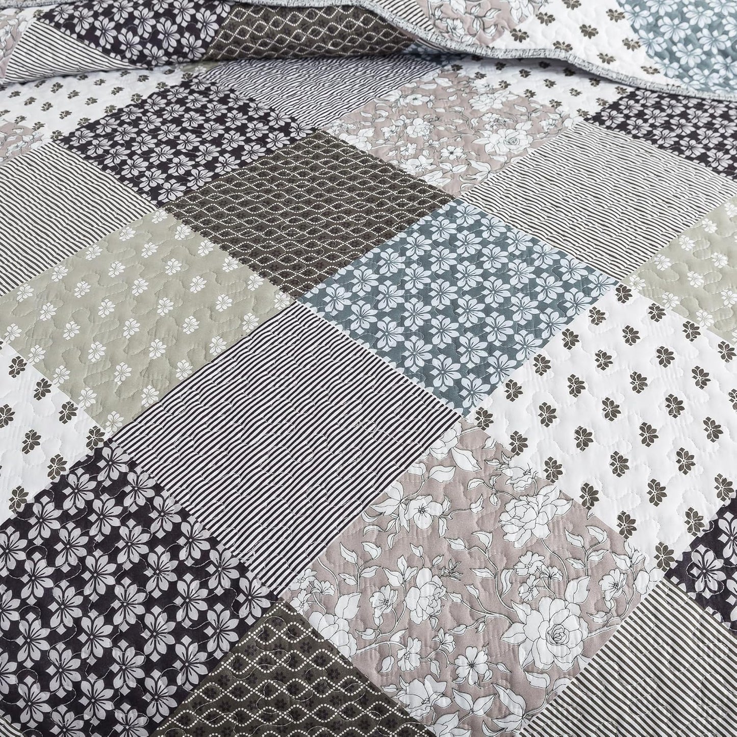 HoneiLife King Size Quilt Set - 3 Piece Microfiber Quilts Reversible Bedspreads Patchwork Coverlets Rustic Bedding Set for King Bed