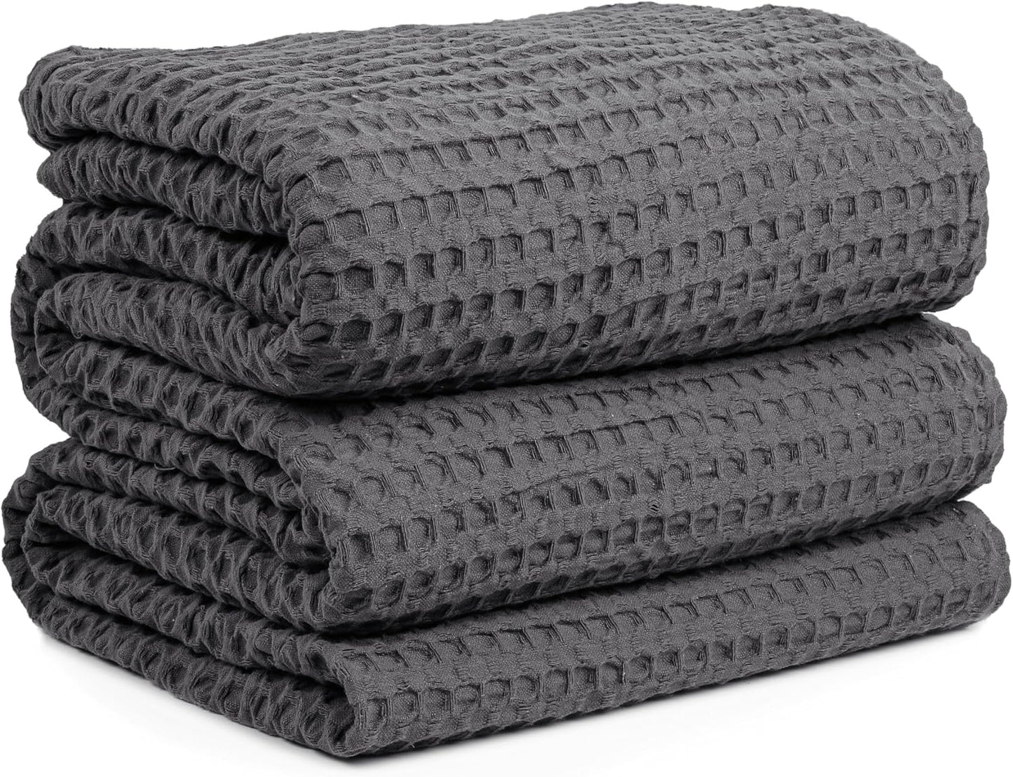 HILLFAIR 100% Cotton Blanket- 120"x120" XXL Oversized King Bed Blankets- Family Size 10 ft x 10 ft Big- Waffle Blankets- All Season Soft Breathable- Extra Large King Cotton Blanket for Bed- Grey
