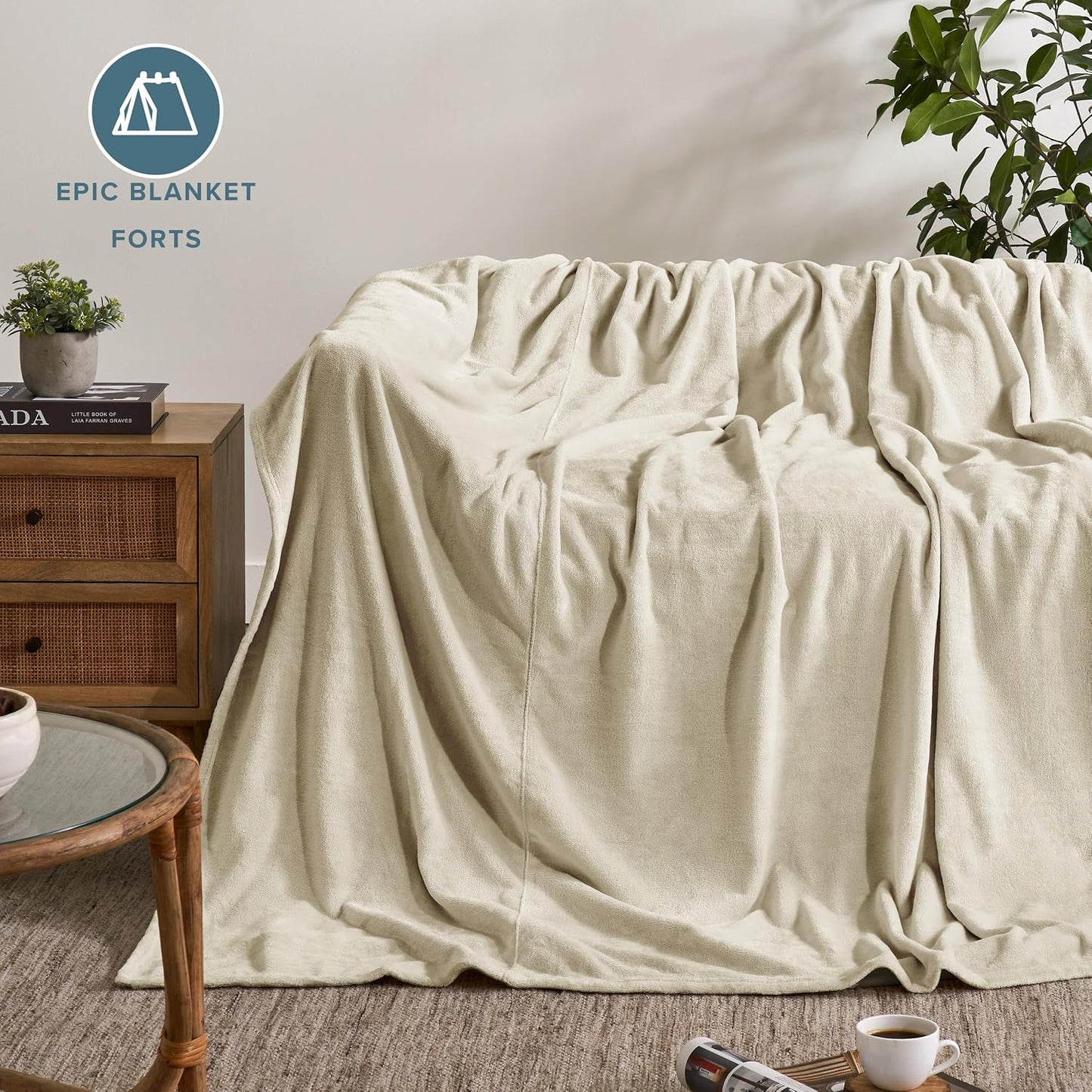 Bare Home Fleece Blanket - Giant Size - Ultra-Soft Lightweight for Bed, Sofa, and Couch - Luxury Microplush - Cozy Warm Blanket (Giant, Oyster)