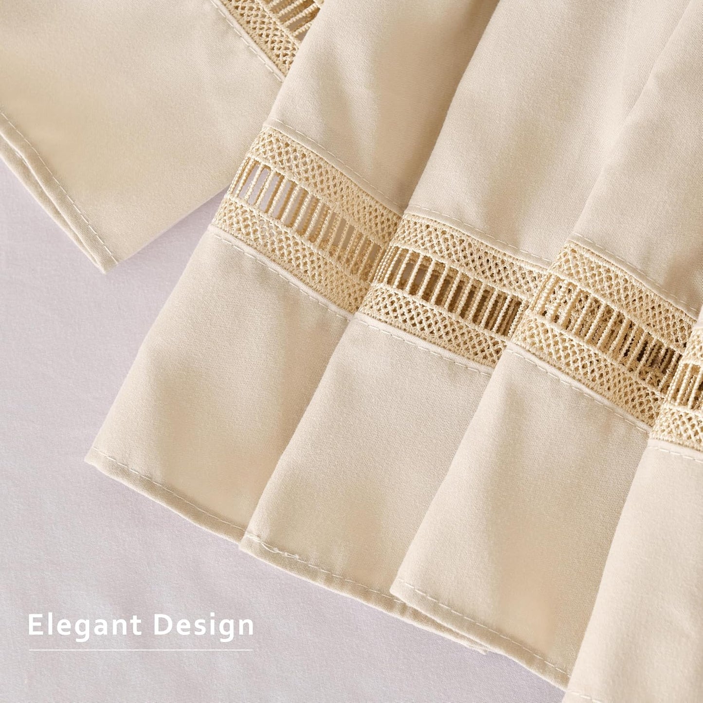 MIYE Wrap Around Ruffled Lace Bed Skirt, Elastic Dust Ruffle with Adjustable Belts, Easy to Put On, Bed Frame Cover, Machine Washable (Ruffled Lace/Light Beige, King/Queen-15 Drop)