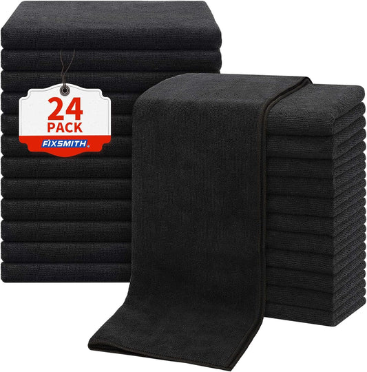 FIXSMITH Salon Towels 24 Pack, Black Hand Towels for Bathroom, Quick Dry Gym Towels, Spa Face Towel, Absorbent Microfiber Towels for Salon, Barber, Gym, Bath, Pedicure and Home Hair Care,16 x 27 in