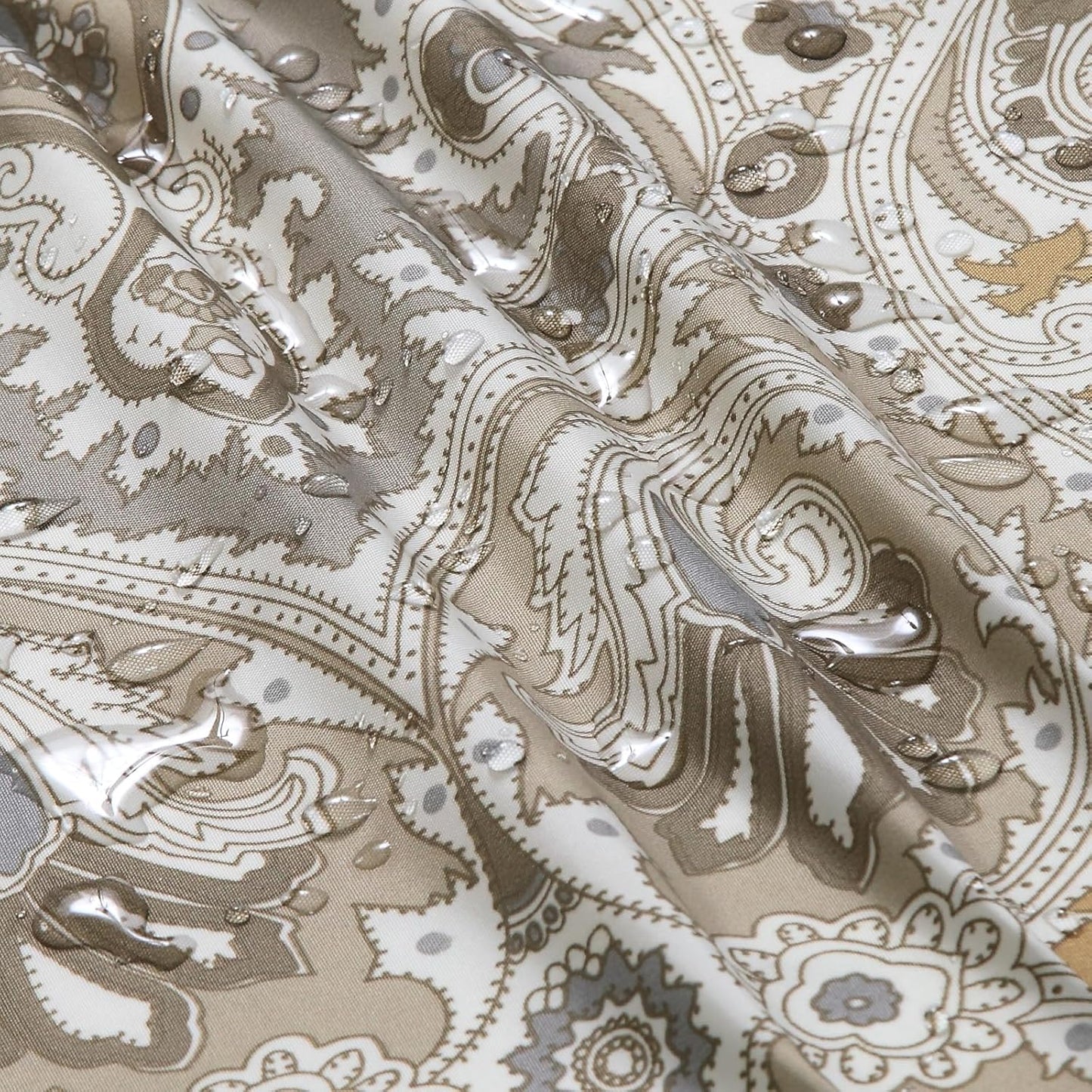 Extra Long Fabric Shower Curtain, 72 x 96 Inches Beige and Grey Boho Paisley Damask Pattern Shower Curtains for Bathroom, Waterproof Bathroom Curtains, 72" W x 96" H
