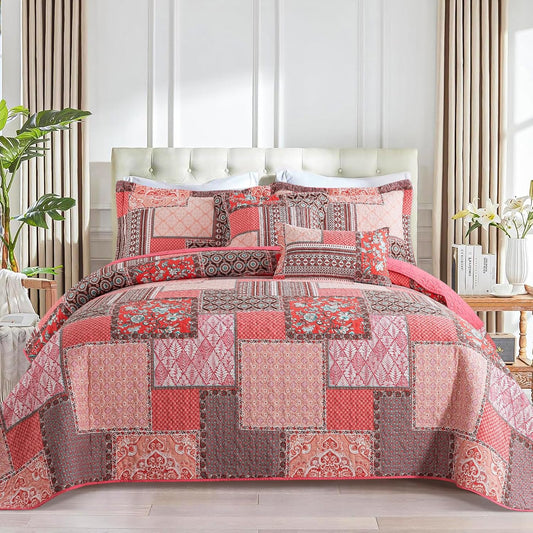 BEDIFANY Cotton Queen Quilt Set, Farmhouse Queen Size Quilt Bedding Set with 2 Pillow Shams, 3 PCs Lightweight Queen Size Bedspreads for Bed Decorations - All Seasons Coverlet Sets