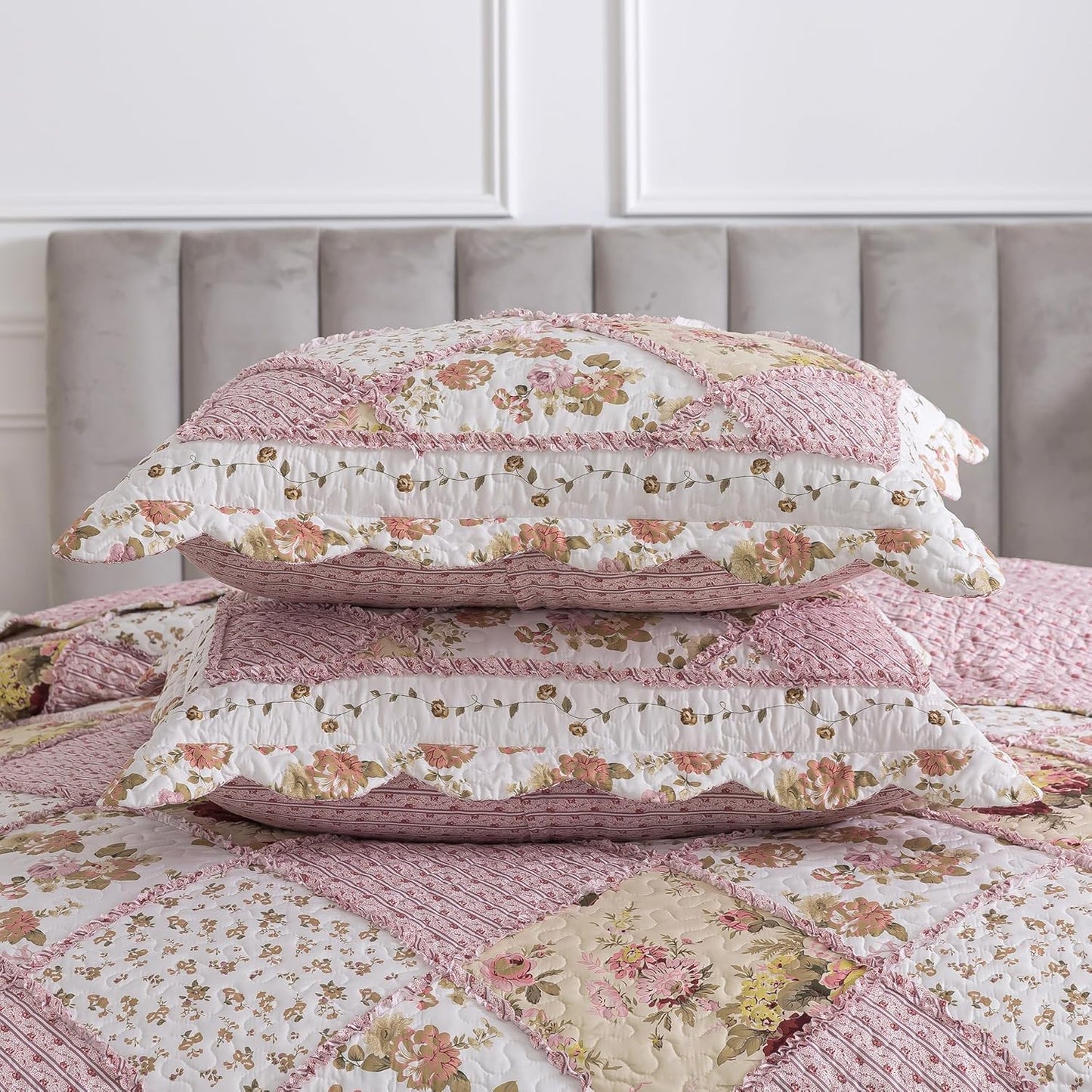 HoneiLife Queen Quilt Bedding Sets - Floral Quilt Bedding Sets 3-Piece 90x96, Lightweight Bedspreads Patchwork Coverlet Rustic Bedding Set All Season Quilts