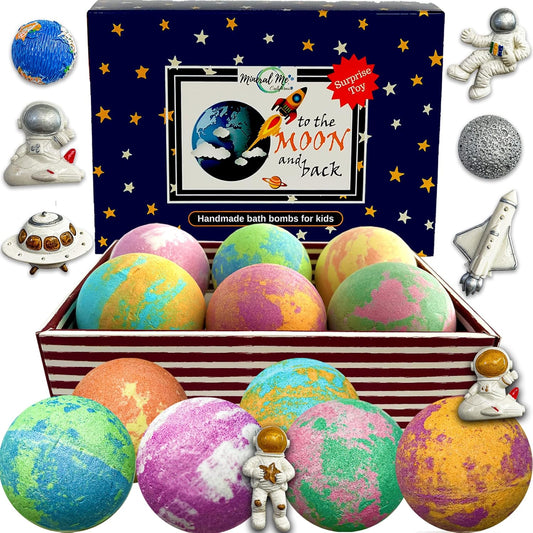 Galaxy Bath Bombs for Kids with Surprise Inside - Organic Bubble Bath Bombs with Educational Outer Space Planet Toys. Gentle, Natural & Kids Friendly - Stocking Stuffers Christmas Gifts for Toddlers