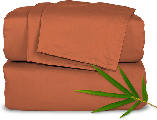 Full Sheets by Pure Bamboo, Genuine 100% Organic Viscose Derived from Bamboo Bed Sheet Set, Luxuriously Soft & Cooling, Double Stitching, Lifetime Quality Promise (Full, Terracotta)