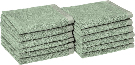 Amazon Basics Cotton Washcloths, Quick-Dry, 12" x 12", 12-Pack, Seafoam Green