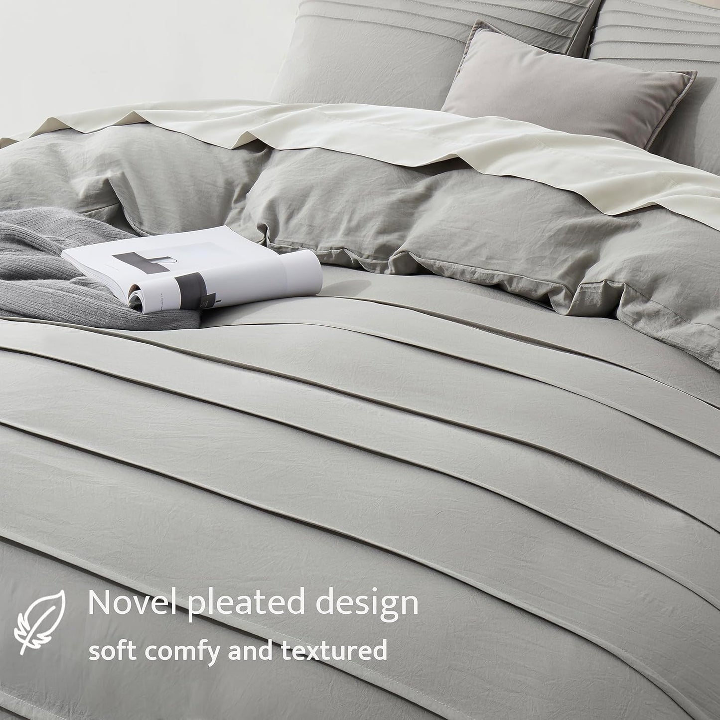Oli Anderson Light Grey Duvet Cover King Size - Pleated King Duvet Cover, 3PCS Soft and Breathable Textured Bedding Set with Zipper Closure(Light Grey,104"x90")