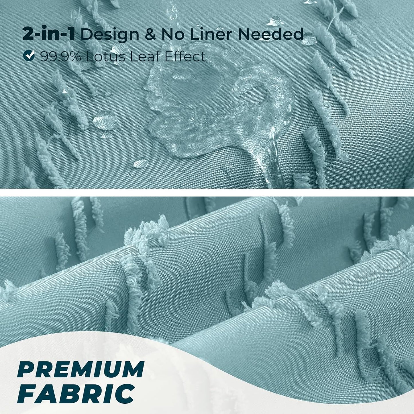 84inches Extra Long Teal Shower Curtain Boho Farmhouse Shower Curtain 72 x 84 Tufted Chevron Textured Minimalist Shower Curtains for Bathroom