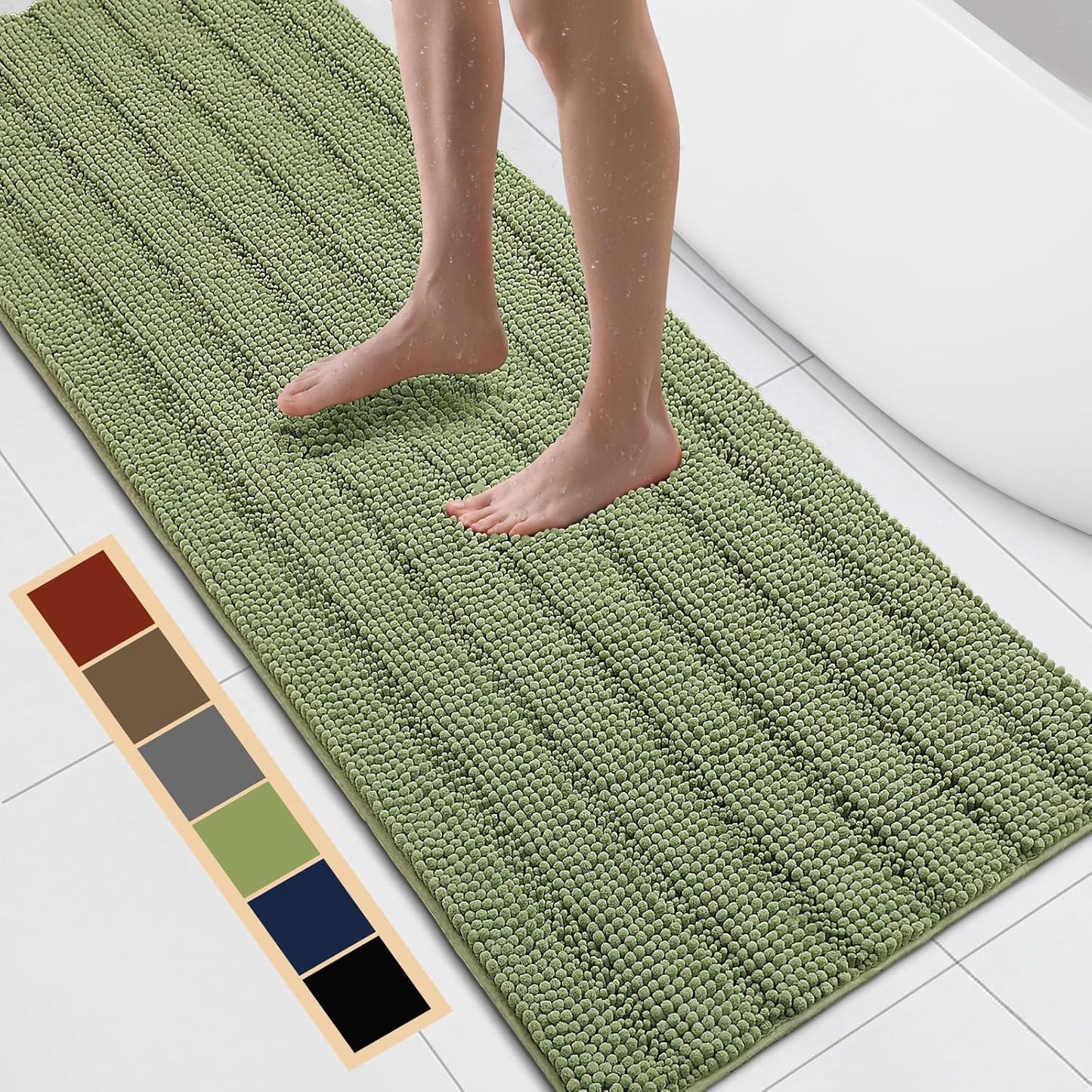 Bcoimo 70"×24" Chenille Bath Mat – Non-Slip with Backing Bath Rug Ultra-Absorbent and Machine Washable Bathroom Mat Quick-Dry Design. Ideal for Bathroom and Tub Areas
