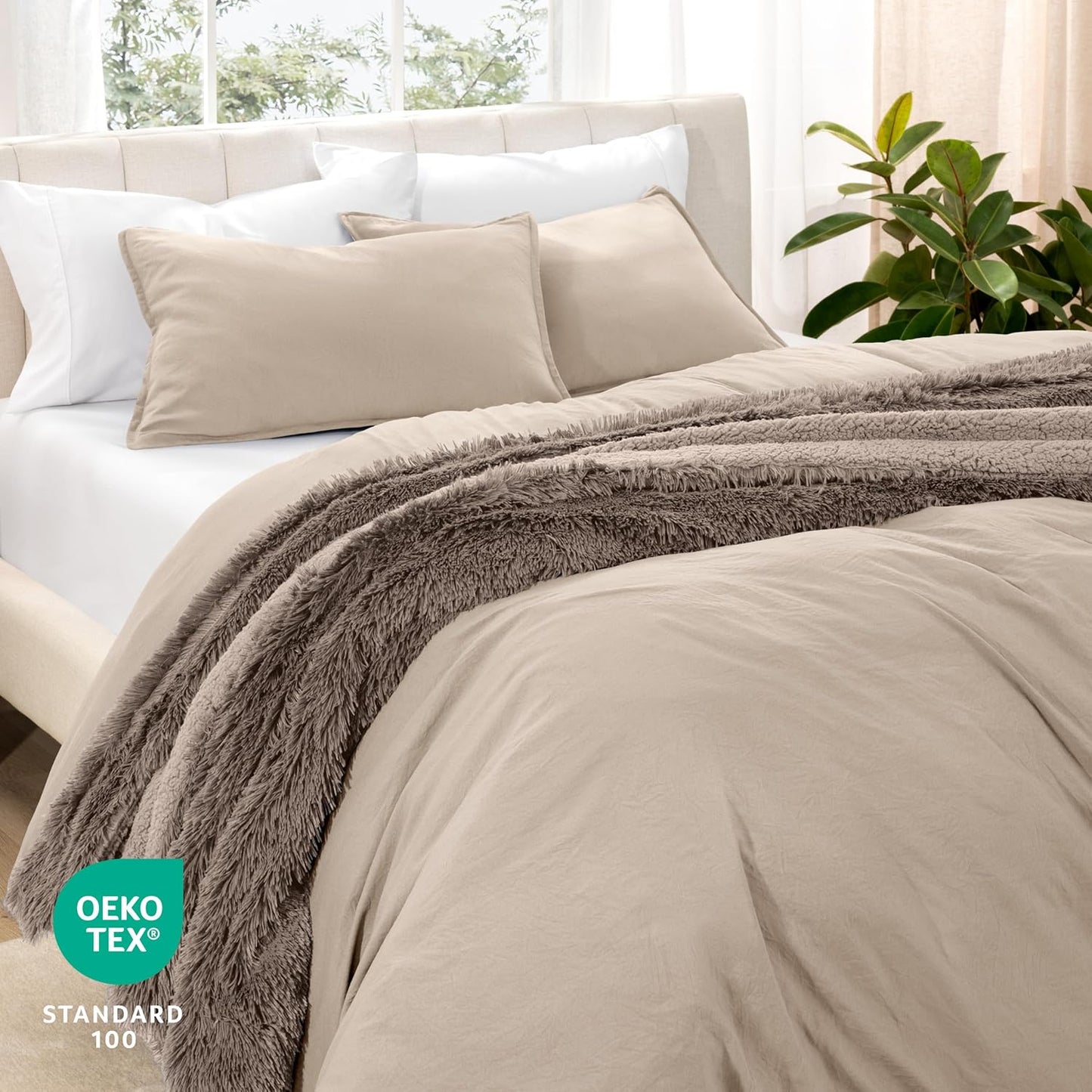 Bare Home Microfiber Duvet Cover Set - Ultra Soft Washed Microfiber - Oversized King Size - Linen-Like Look - Easy Care - Breathable Fabric - Our Softest Duvet Cover Set (Oversized King, Pebble Beach)