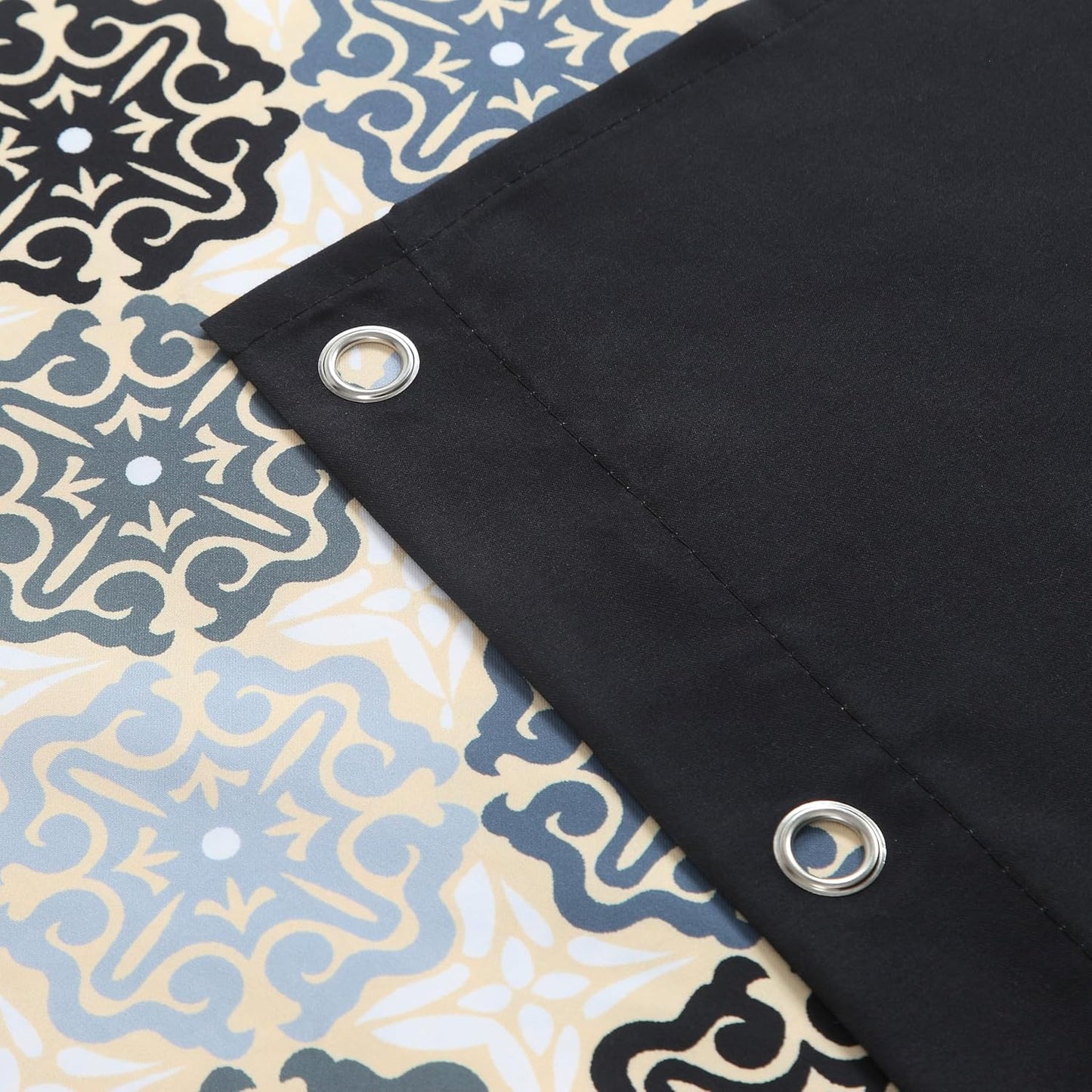 90 Inch Fabric Shower Curtain, Extra Long Black Beige Grey Boho Medallion Print Shower Curtains for Bathroom, 72" W x 90" H