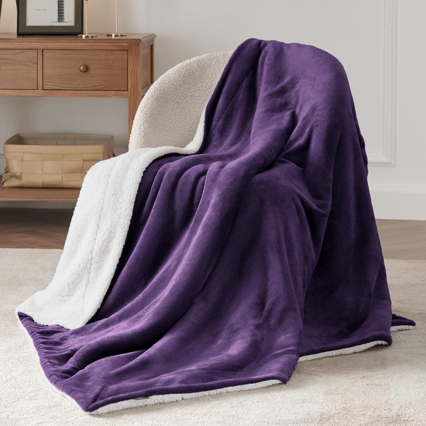 Bedsure GentleSoft Sherpa Fleece Throw Blanket Twin Size for Couch - Thick and Warm Throw for Girls and Women, Soft Fuzzy Plush Twin Blanket for Winter, Purple, 60x80 Inches
