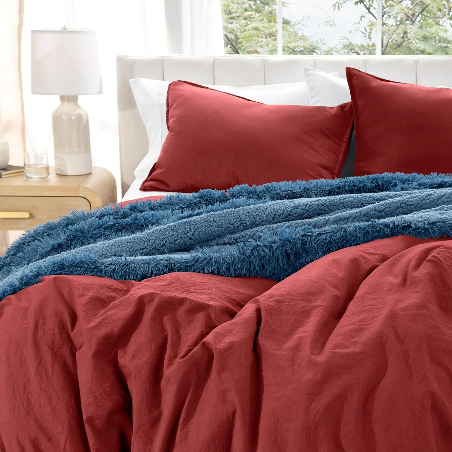 Bare Home Microfiber Duvet Cover Set - Ultra Soft Washed Microfiber - King/California King - Linen-Like Look - Easy Care - Breathable Fabric - Our Softest Duvet Cover Set (King/Cal King, Rosewood)