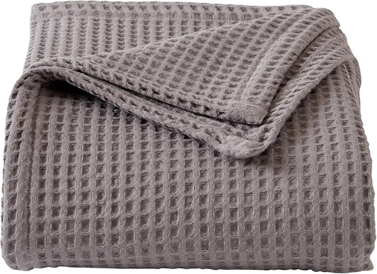 100% Cotton Waffle Weave Bed Blanket | Soft, Breathable, and Lightweight Blanket for All-Season | Perfect for Layering | Brielle Collection (King, Charcoal)