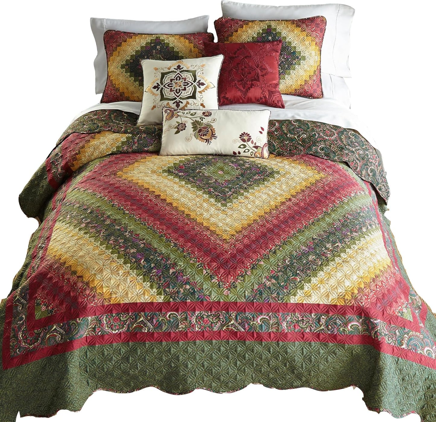 Donna Sharp Contemporary Polyester Quilt Bedding Set with Spice Postage Stamp Design - 3-Piece Full/Queen Size Quilt Set, Includes Quilt, and Two Pillow Shams Perfect for Any Decor Theme
