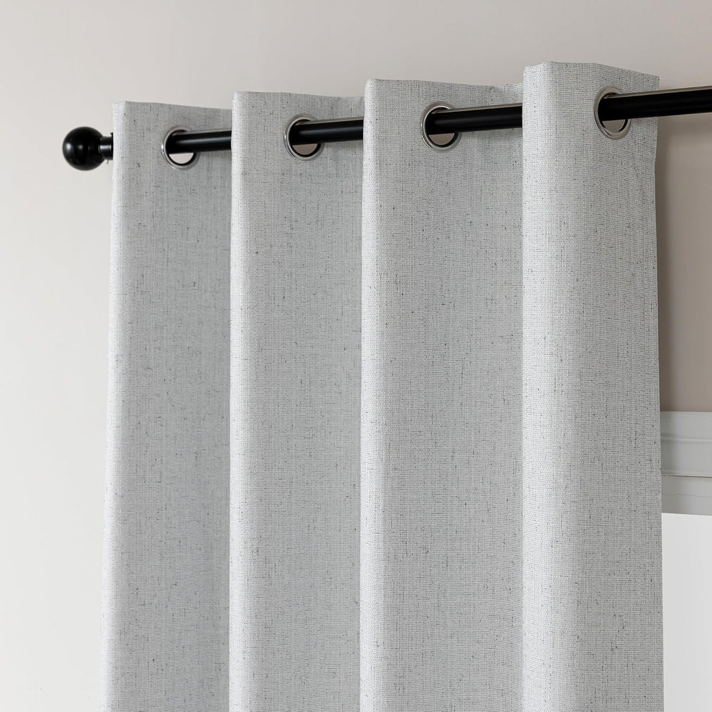 Amazon Basics Faux Linen Blackout Curtains for Bedroom and Living Room, 2-Piece Set with Grommets, 52" W x 63" L, White