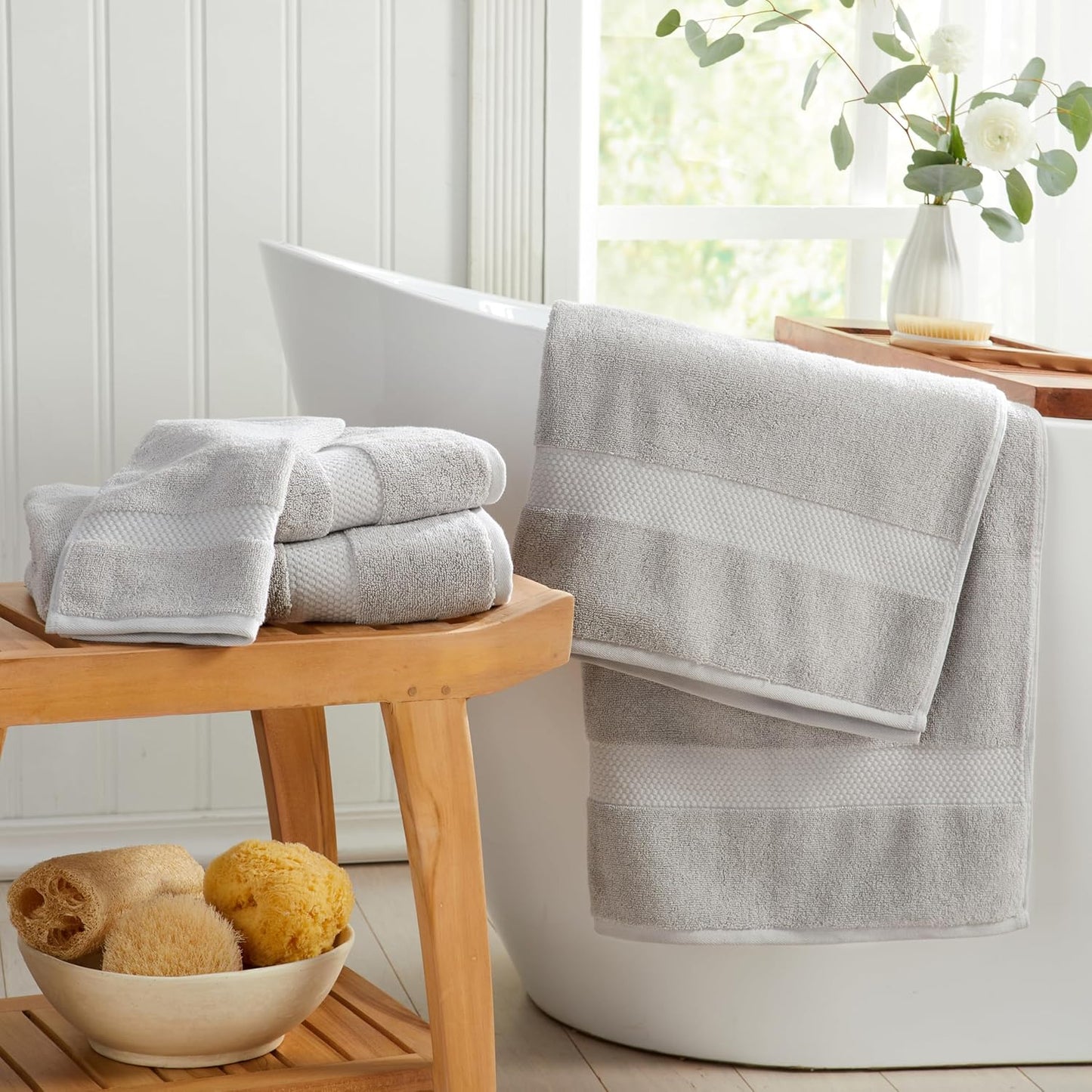 Springtree Home Grey Bath Towels Set of 4 | Classic Hotel Bath Towels | 100% Combed Cotton | Absorbent Quick-Dry Gray Towels for Bathroom | Oeko-TEX® Standard 100 Cotton | Cynewski Collection - Grey