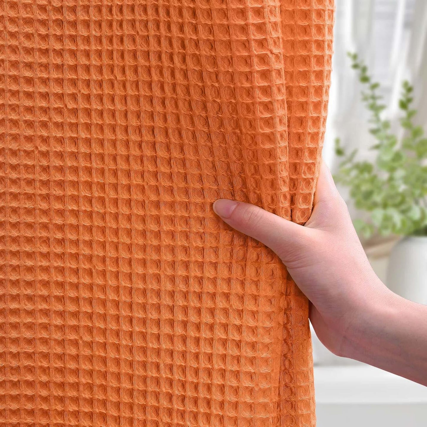 Waffle Weave Shower Curtain - Orange Cotton Fabric Texture Heavyweight Shower Curtain for Bathroom,Washable,72Wx72L