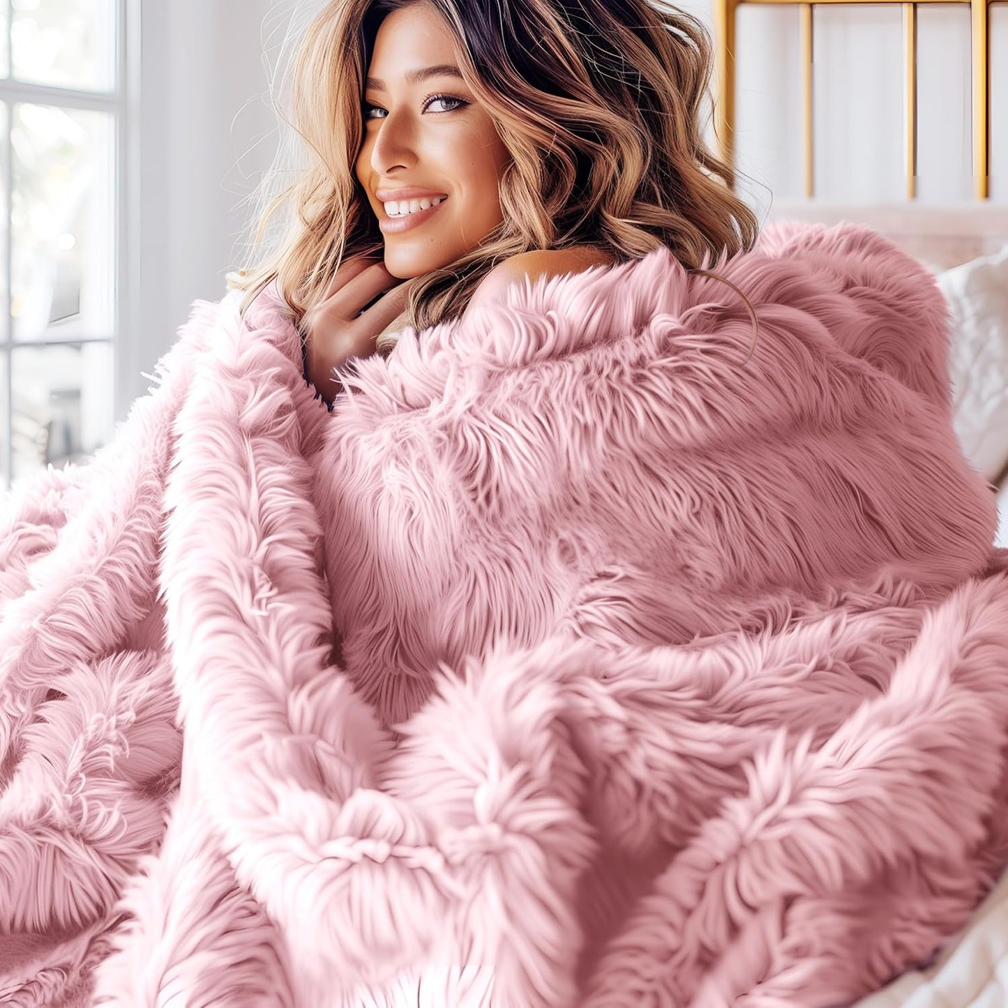 Bedsure GentleSoft Fluffy Pink King Size Blanket for Bed, Thick Soft Sherpa Faux Fur Fleece Bedding Fuzzy Plush Winter Warm Heavy Big Large King Blanket, Cozy Pink Gifts for Men Women, 108x90