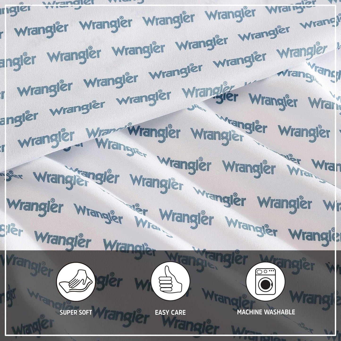Wrangler - Queen Bed Sheets, Ultra-Soft & Lightweight Bedding with Matching Pillowcases, Lightweight Bed Set for All Season Comfort, Oeko-Tex Certified (Stamped Logo Blue)