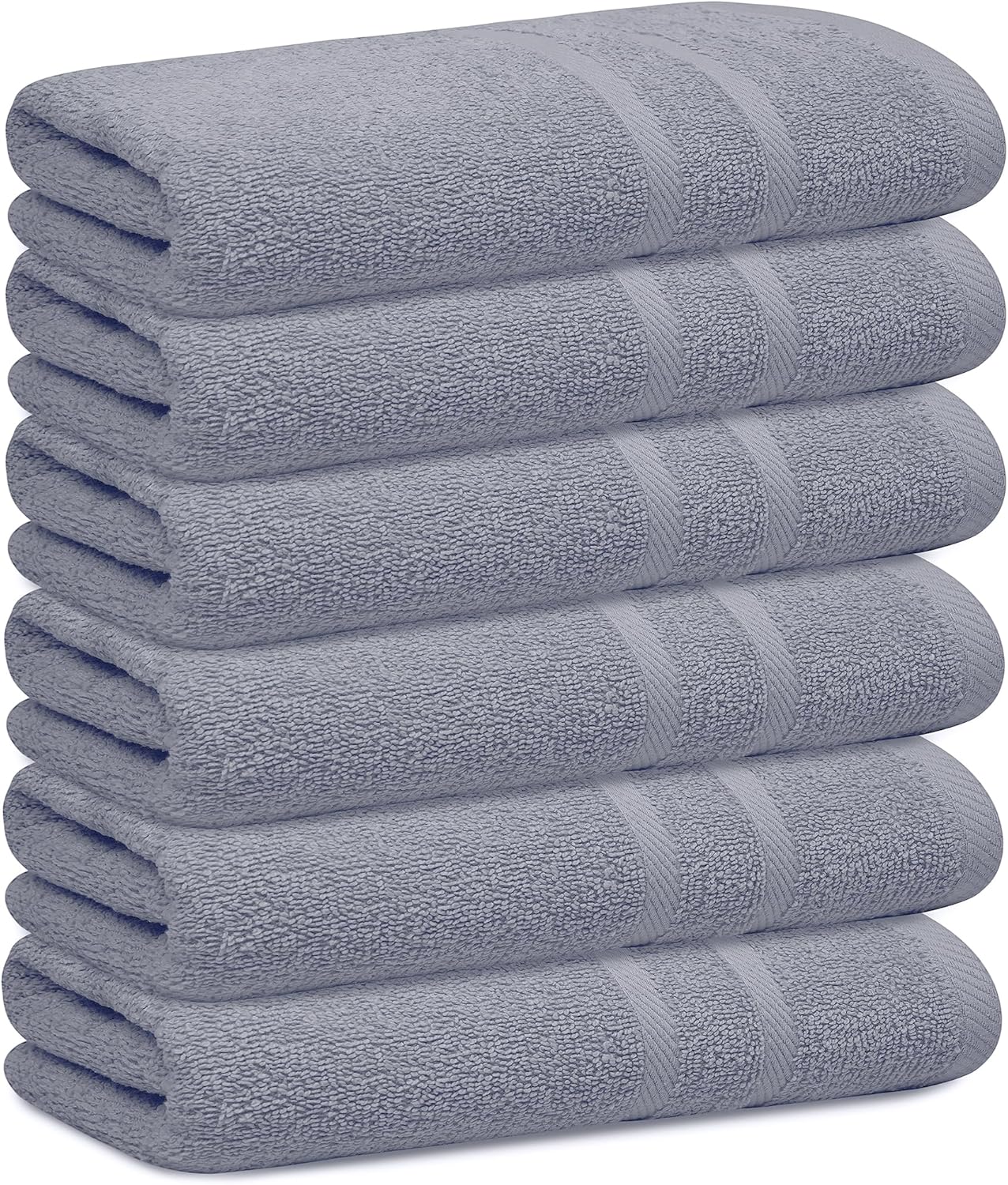 Looperry 6 Pack Small Bath Towel Set - 100% Cotton 23x46 Shower Towels in 450 GSM. Lightweight & Absorbent Quick Dry Gym Towel for Showering, Pet Drying, Spas & Salons. Terry Ringspun Towels (Grey)
