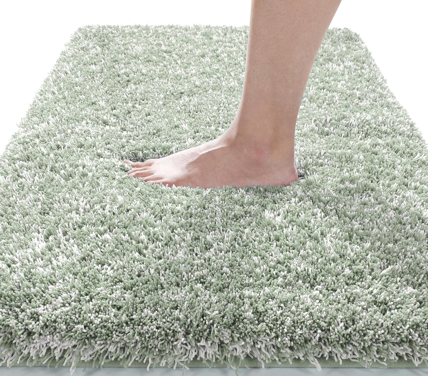 Yimobra Luxury Bathroom Rugs, Fluffy Bath Mats, Non Slip, Water Absorbent Microfiber, Machine Washable, Plush Runner Shower Rugs, Thick Matts for Bathroom Floor&Tub, 56"x 24", Light Green and White