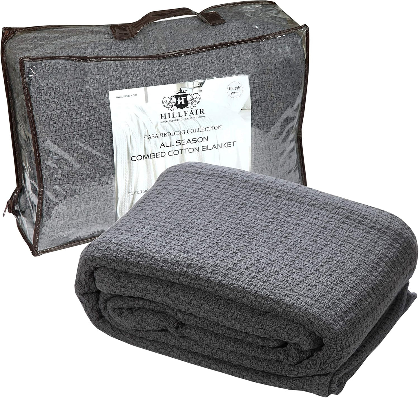 HILLFAIR 100% Soft Premium Combed Cotton Thermal Blanket– Queen Bed Blankets– Soft Cozy Warm Bed Throw Blanket– All Season Grey Queen Cotton Blankets