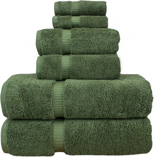 BC BARE COTTON Luxury Hotel & Spa Quality Collection, Highly Absorbent & Quick Dry 100% Turkish Cotton, 750+ GSM, Eco Friendly Towel, Dobby Border Towels (6 Piece, Moss)