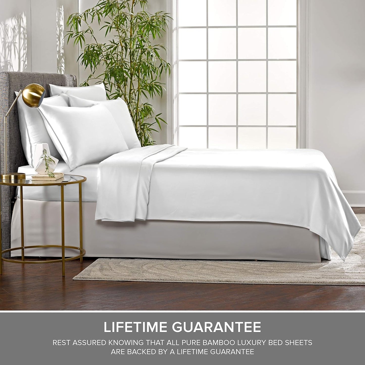 Split King Sheets by Pure Bamboo, Genuine 100% Organic Viscose Derived from Bamboo Bed Sheet Set, Soft & Cooling, Double Stitching *Not for Split Top (Split King, White)