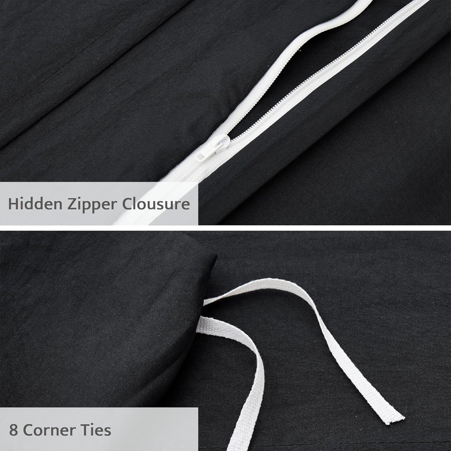Oli Anderson Black Duvet Cover King Size - Pleated King Duvet Cover, 3PCS Soft and Breathable Textured Bedding Set with Zipper Closure(Black,104"x90")