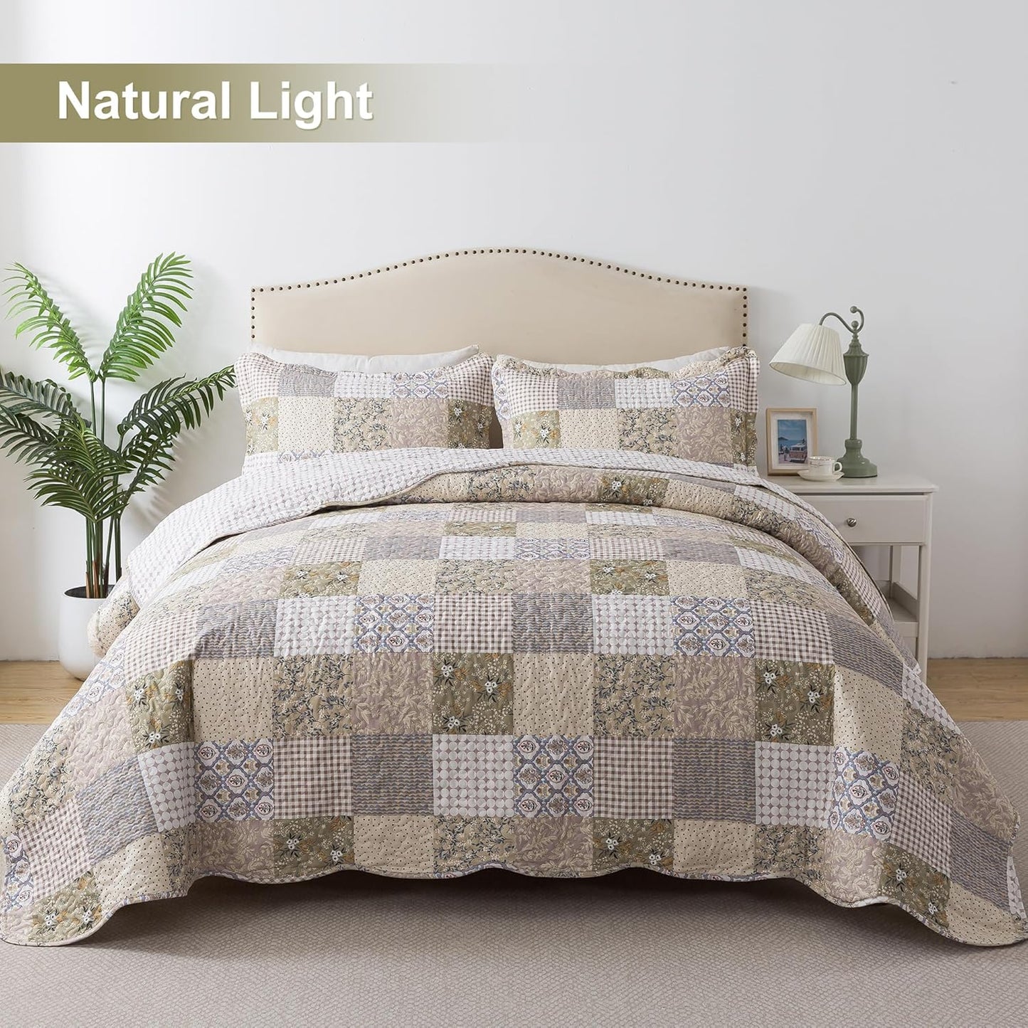 HoneiLife Quilt Set King Size - Lightweight Bedspreads 106x96, Microfiber Quilts 3-Piece, Patchwork Coverlet Rustic Bedding Sets All Season Quilts