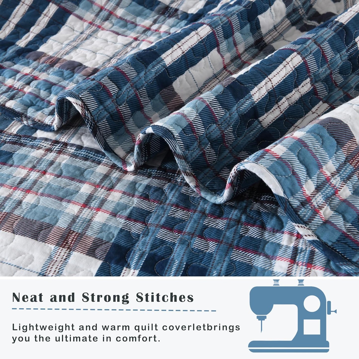 Quilts Queen Size, Cotton Queen Size Comforter Set, Blue White Striped Bedding Sets, Plaid Queen Bedspread,Striped Bed Set Lightweight Reversible All Season 3 Piece