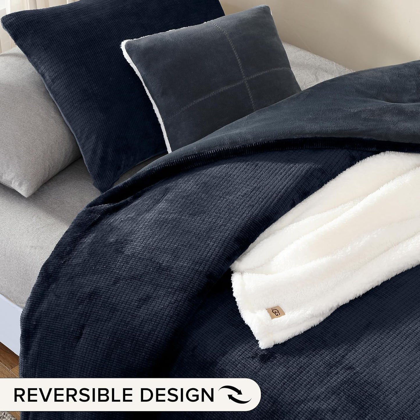 UGG Twin Comforter Set 4 Piece Bed in a Bag with Throw Blanket, Decorative Pillow Sham and Reversible Comforter Hypoallergenic Washable College Dorm Bedding, Twin XL, Blue (Remina)